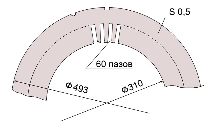 Фрагмент листа сердечника статора
