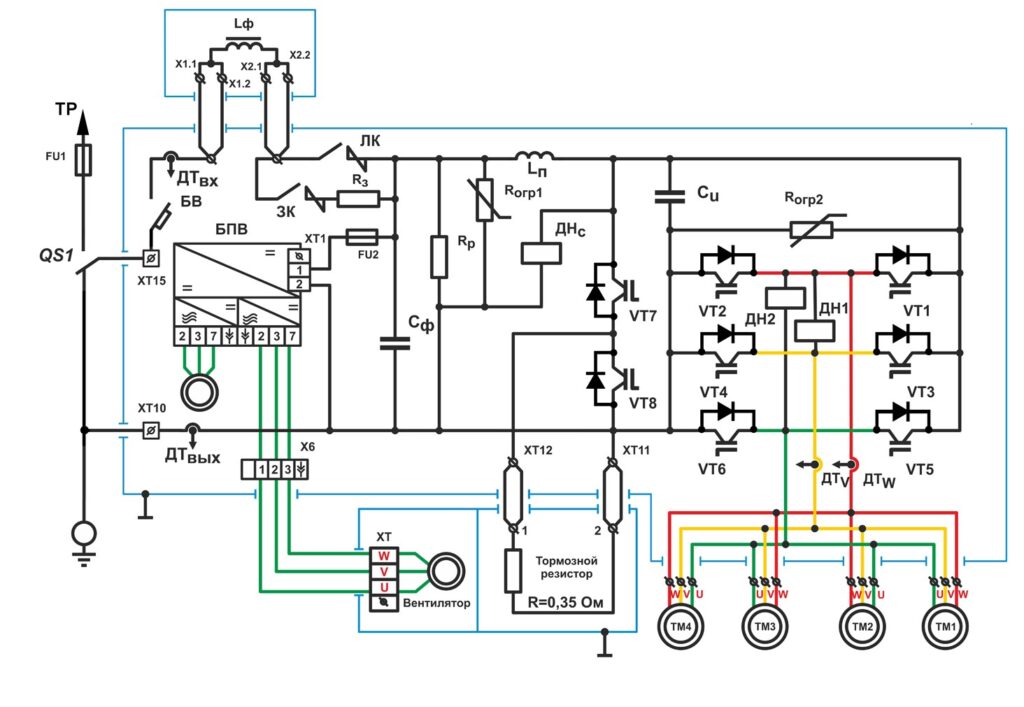 Принципиальная схема тягового инвертора.