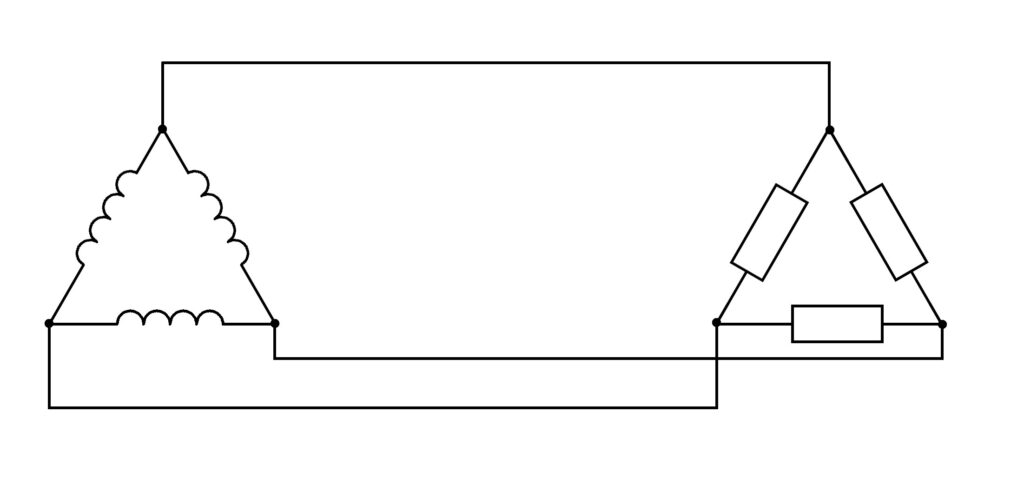 Соединение «треугольник» трехпроводной трехфазной системы.