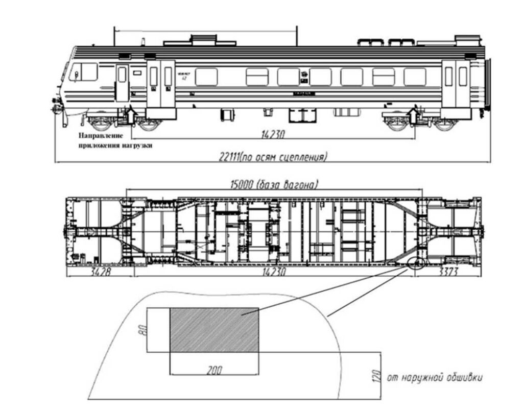 Рис. 4.2 Точки опоры кузовов головных вагонов моделей 62-303, 62-307, 6752