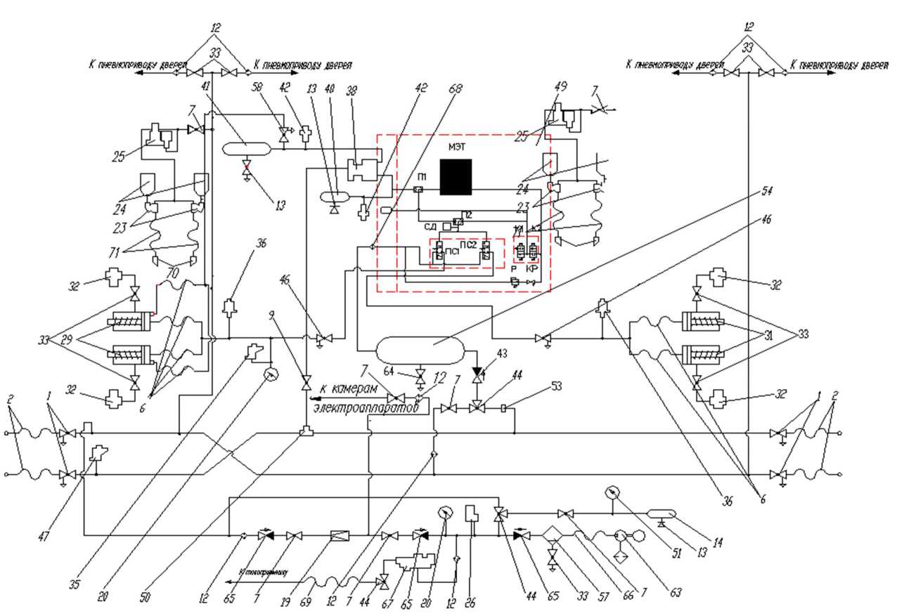 Пневматическая схема с пневмоэлектрическим приводом дверей моторного вагона