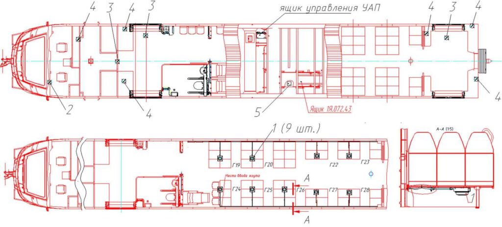 Рисунок 2.5.5.3 - Схема расположения оборудования системы УАПВ - «ЭКСПРЕСС» в головном вагоне