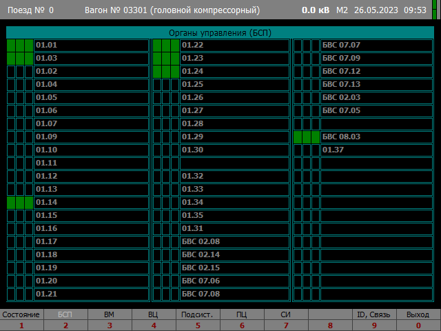 Экран «Органы управления (БСП) (головной компрессорный)»